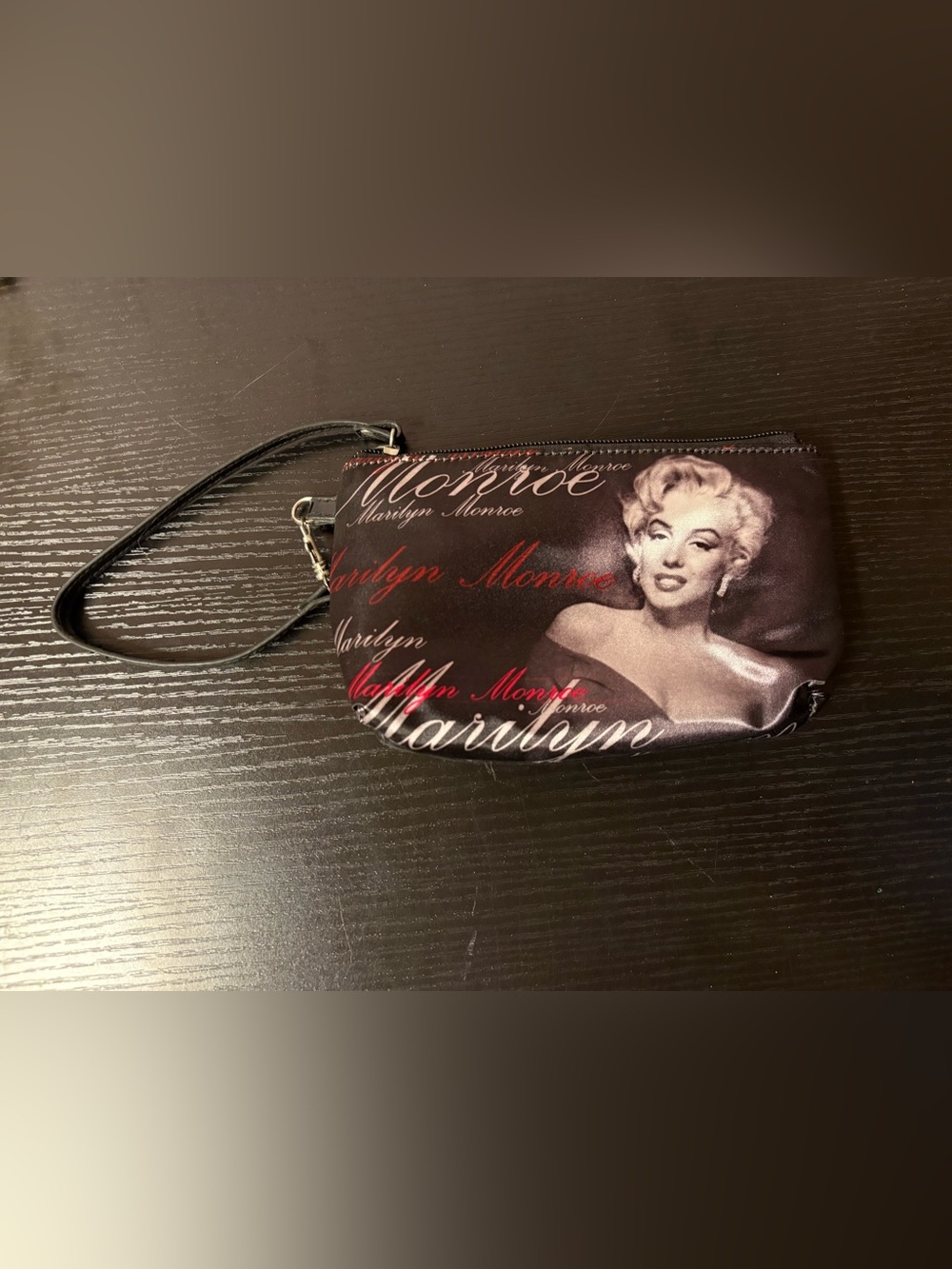 Marilyn Monroe Wristlet Cosmetic Pouch Black Zip Clutch Bag
